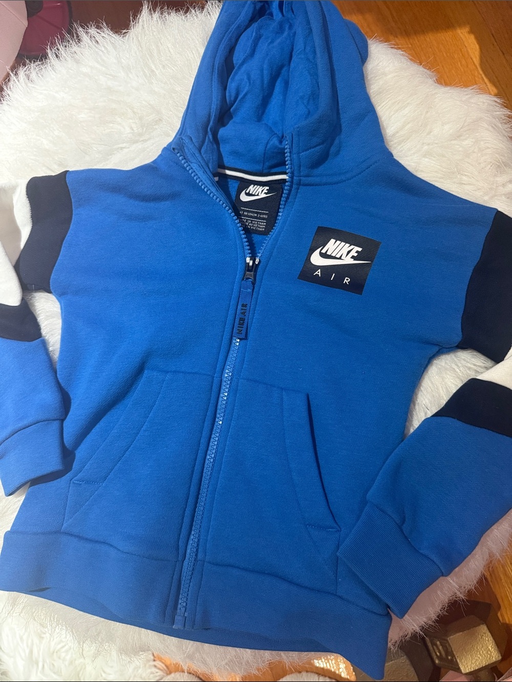 Nike Air Kids Royal Blue Air Zip-Up Hoodie with Contrast Sleeves NWOT